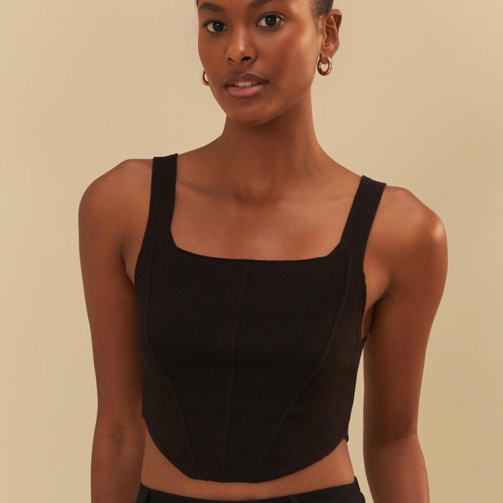 New top crop corset black Size S Farm Rio in Tricot Black Square Neck Crop Top
